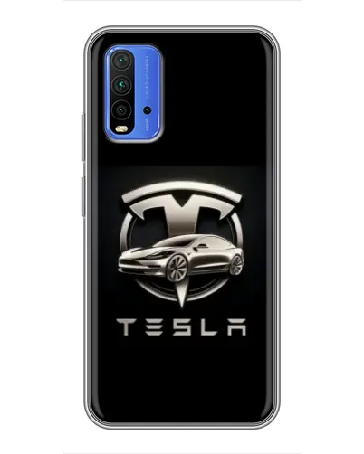 Чохол для Xiaomi Redmi 9T з картинкою «Tesla — срібне авто»