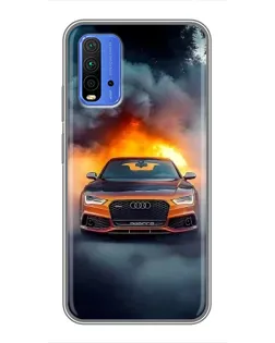 Чохол для Xiaomi Redmi 9T з картинкою «Audi у вогняному диму»