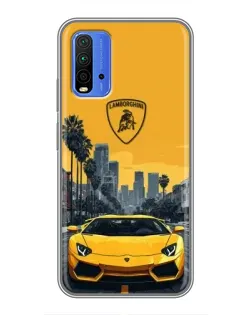 Чохол для Xiaomi Redmi 9T з картинкою «Жовтий Lamborghini місто»