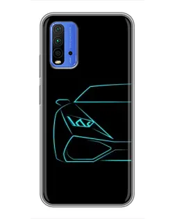 Чохол для Xiaomi Redmi 9T з картинкою «Блакитний силует Lamborghini»
