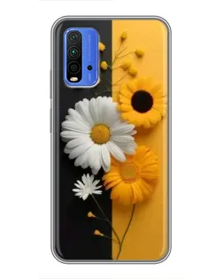 Чехол для Xiaomi Redmi 9T с картинкой «Подсолнух и ромашка»