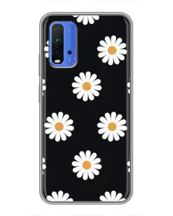 Чехол для Xiaomi Redmi 9T с картинкой «Ромашки на черном»