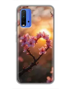 Чехол для Xiaomi Redmi 9T с картинкой «Розовый цвет сердце на фоне заката»