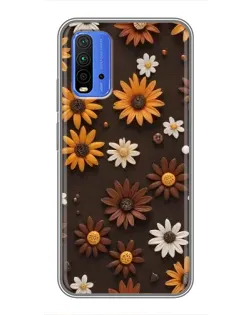 Чехол для Xiaomi Redmi 9T с картинкой «Узор из маленьких подсолнухов»