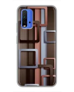 Чохол для Xiaomi Redmi 9T з картинкою «Коричневі об'ємні квадрати»