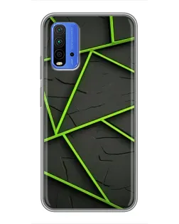 Чохол для Xiaomi Redmi 9T з картинкою «Зелені геометричні лінії»