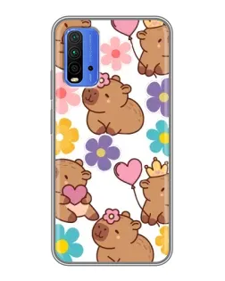 Чохол для Xiaomi Redmi 9T з картинкою «Квітковий паттерн капібар»