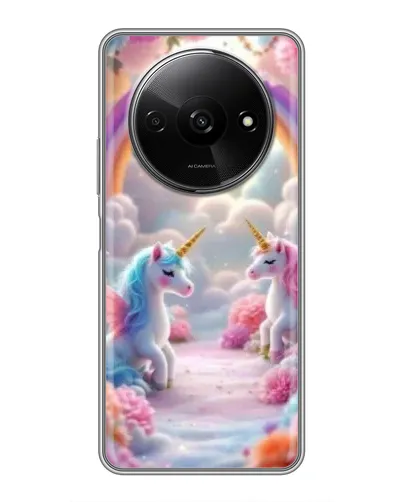 Чехол для Xiaomi Redmi A3 с картинкой «Радуга и единороги»