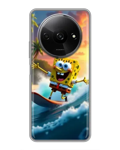 Чехол для Xiaomi Redmi A3 с картинкой «Губка Боб серфингист»