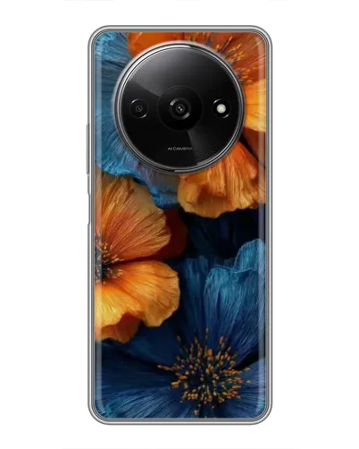Чехол для Xiaomi Redmi A3 с картинкой «Яркая сине-оранжевая флора»