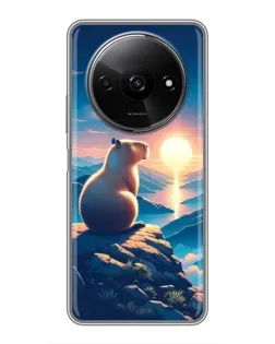 Чехол для Xiaomi Redmi A3 с картинкой «Закат солнца с капибарой»