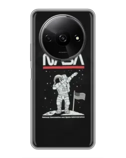 Чехол для Xiaomi Redmi A3x с картинкой «NASA — шагаем по Луне»