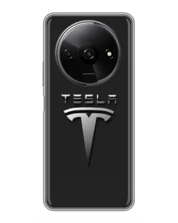 Чехол для Xiaomi Redmi A3x с картинкой «Стальной логотип Tesla»
