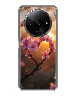 Чехол для Xiaomi Redmi A3x с картинкой «Розовый цвет сердце на фоне заката»