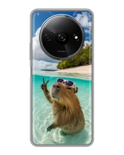 Чехол для Xiaomi Redmi A3x с картинкой «Капибара на море»