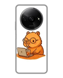 Чехол для Xiaomi Redmi A3x с картинкой «Капибара с ноутбуком»