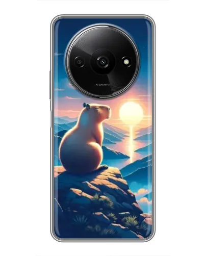 Чехол для Xiaomi Redmi A3x с картинкой «Закат солнца с капибарой»