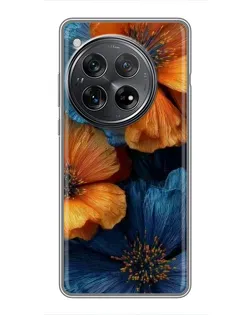 Чехол для Xiaomi Redmi K80 Pro с картинкой «Яркая сине-оранжевая флора»