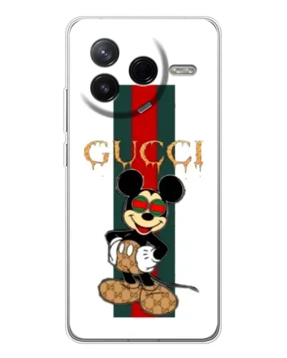 Чехол для Xiaomi Redmi K80 Ultra с картинкой «Микки Маус Gucci — полосы»