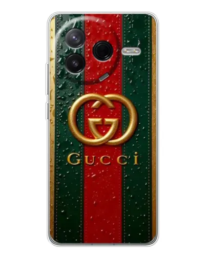 Чехол для Xiaomi Redmi K80 Ultra с картинкой «Gucci — фирменная полоса и золото» Чехол для Xiaomi Redmi K80 Ultra с картинкой «Gucci — фирменная полоса и золото»