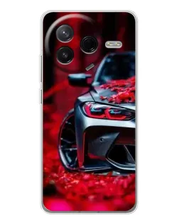 Чехол для Xiaomi Redmi K80 Ultra с картинкой «Спортивная BMW и цветы»