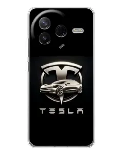 Чехол для Xiaomi Redmi K80 Ultra с картинкой «Tesla — серебристое авто»