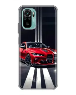 Чехол для Xiaomi Redmi Note 10 5G с картинкой «Красная BMW на дороге»