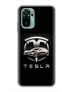 Чехол для Xiaomi Redmi Note 10 5G с картинкой «Tesla — серебристое авто»