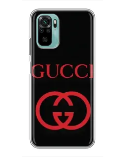 Чехол для Xiaomi Redmi Note 10 с картинкой «Gucci — красный логотип»