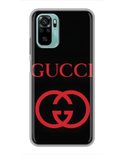 Чехол для Xiaomi Redmi Note 10 с картинкой «Gucci — красный логотип»