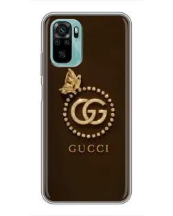 Чехол для Xiaomi Redmi Note 10 с картинкой «Gucci — золотая бабочка»
