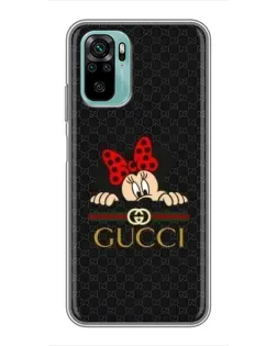 Чехол для Xiaomi Redmi Note 10 с картинкой «Минни Маус Gucci — черный»