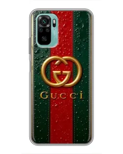 Чохол для Xiaomi Redmi Note 10 з картинкою «Gucci — фірмова смуга та золото»
