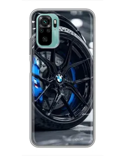 Чехол для Xiaomi Redmi Note 10 с картинкой «Колесо BMW вблизи»