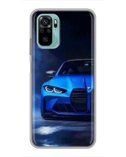 Чехол для Xiaomi Redmi Note 10 с картинкой «Голубая BMW M4»