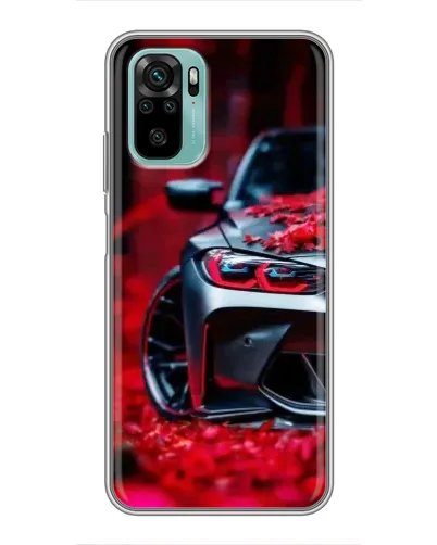 Чехол для Xiaomi Redmi Note 10 с картинкой «Спортивная BMW и цветы»