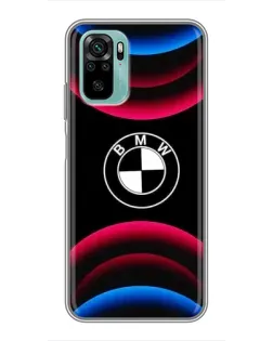 Чехол для Xiaomi Redmi Note 10 с картинкой «Логотип BMW и неоновые дуги»