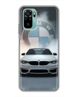 Чехол для Xiaomi Redmi Note 10 с картинкой «BMW в белом дыму»