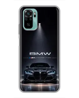 Чехол для Xiaomi Redmi Note 10 с картинкой «BMW сквозь ночной город»