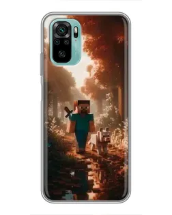 Чехол для Xiaomi Redmi Note 10 с картинкой «Стив в лесу»
