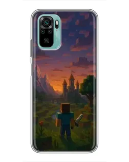 Чехол для Xiaomi Redmi Note 10 с картинкой «Стив у башни»