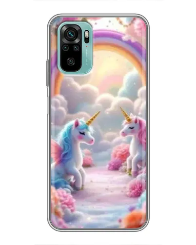 Чехол для Xiaomi Redmi Note 10 с картинкой «Радуга и единороги»