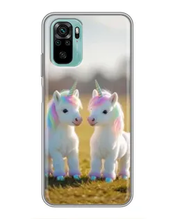 Чехол для Xiaomi Redmi Note 10 с картинкой «Пара единорогов»