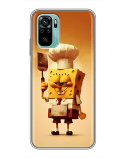 Чехол для Xiaomi Redmi Note 10 с картинкой «Губка Боб повар»
