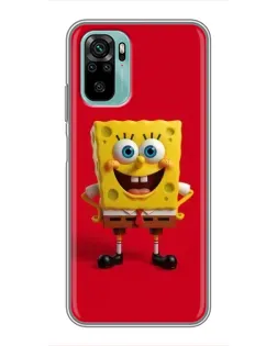 Чехол для Xiaomi Redmi Note 10 с картинкой «Спанч Боб на красном»