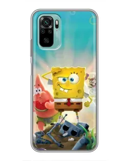 Чехол для Xiaomi Redmi Note 10 с картинкой «Спанч Боб победитель»