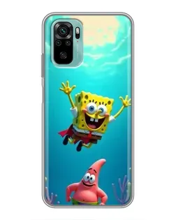 Чехол для Xiaomi Redmi Note 10 с картинкой «Спанч Боб под водой»