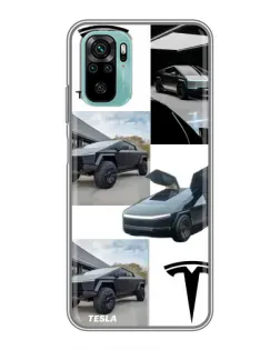 Чохол для Xiaomi Redmi Note 10 з картинкою «Колаж Cybertruck Tesla»