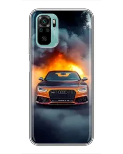 Чохол для Xiaomi Redmi Note 10 з картинкою «Audi у вогняному диму»