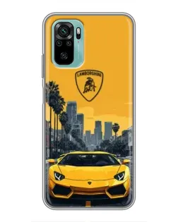 Чохол для Xiaomi Redmi Note 10 з картинкою «Жовтий Lamborghini місто»